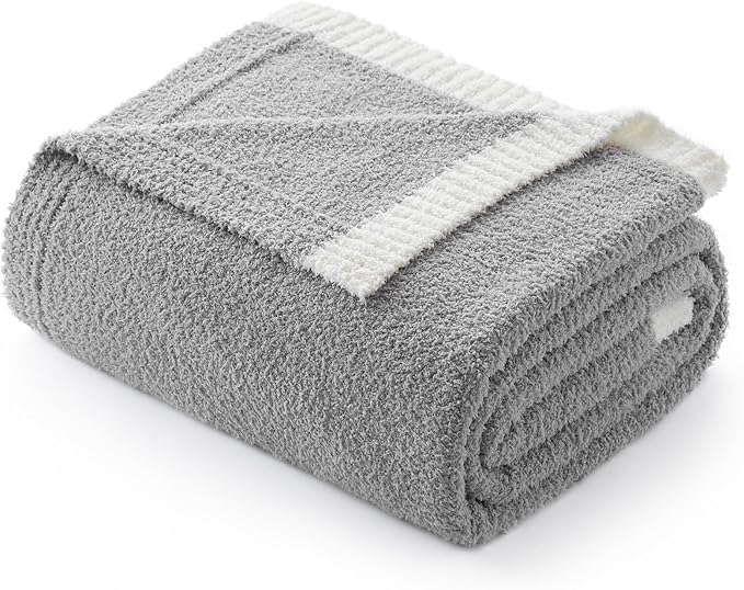 Snuggle Sac Grey Throw Blanket for Couch Bed Sofa 60x80 inches, Reversible Grey Blanket Microfiber Fluffy Fuzzy Cozy Knit Twin Blanket for Women Mothers Birthday Gifts