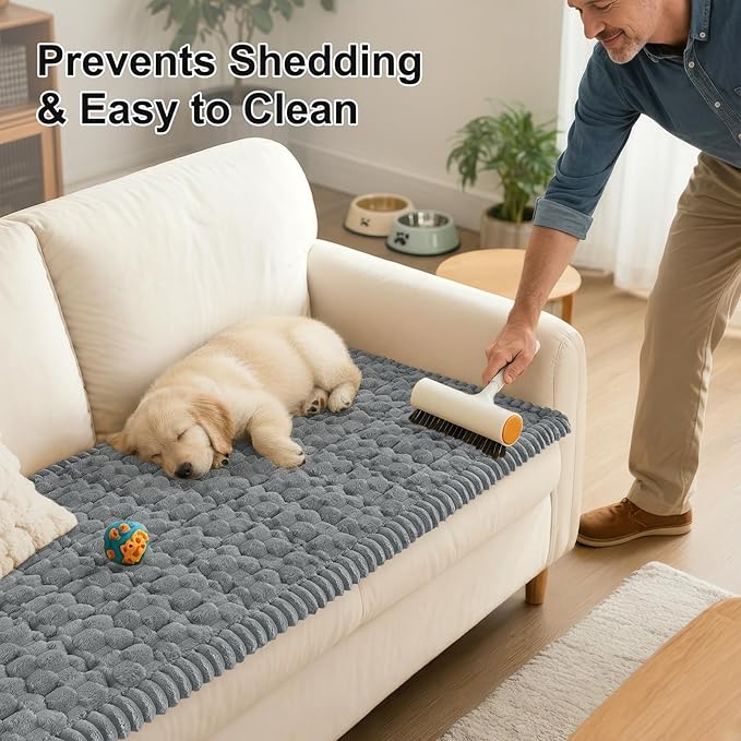 Smiry Pet Couch Cover for 3 Cushion Sofa, Non-Slip Fuzzy Couch Cover for Dogs Washable, Thick Soft Sofa Slipcovers Cushion Protector Pet Friendly (Grey, 27.6" x 88")
