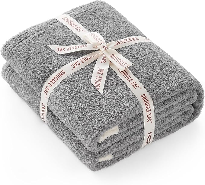 Snuggle Sac Ultra Soft Throw Blanket for Couch Bed Sofa 50x60 inches, Reversible Grey Blanket Microfiber Fluffy Fuzzy Cozy Knit Throws for Women Mothers Birthday Gifts