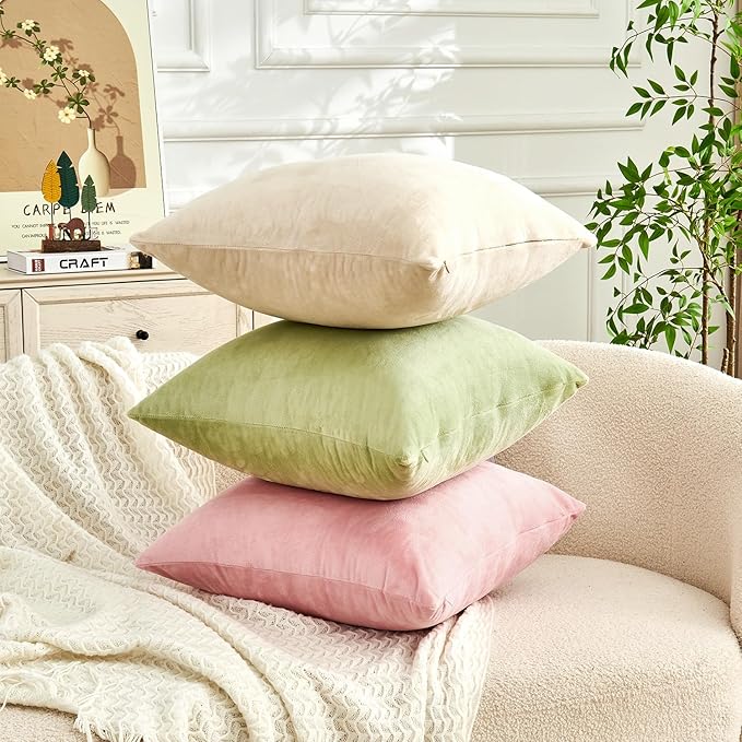Throw Pillow Covers Sage Green Set of 2 20x20 Inch Pillow Covers, Soft Velvet Decorative Pillowcases for Couch Sofa Bed, Home Boho Decor, Modern Farmhouse Cushion Covers