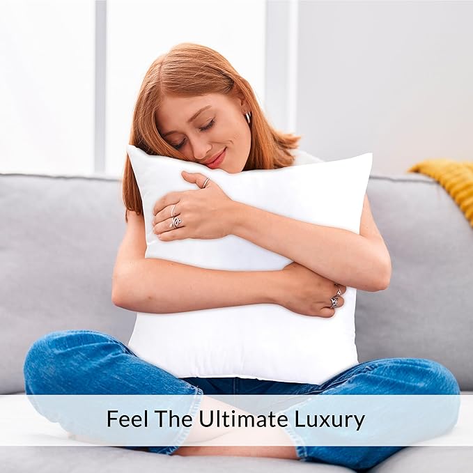 ROYALE LINENS 14 x 14 Pillow Insert - Down Alternative Throw Pillows Insert - Square Pillow Pack of 1 White - Bed & Couch Pillows - Inner Cushion for Bed, Cushion for Living Room - Shams Stuffer
