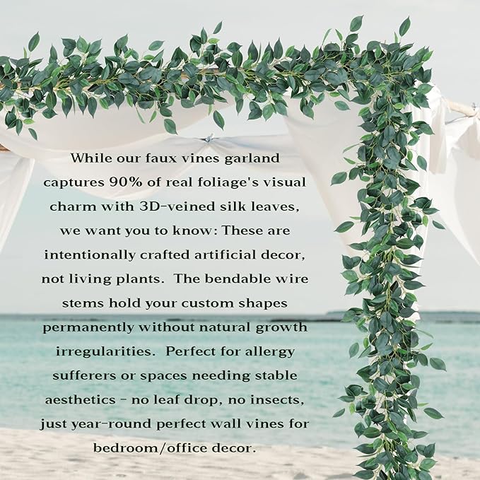 9.8ft Artificial Vines with Ultra-Dense Willow Leaves - Bendable Fake Vines Garland, Faux Italian Ruscus for Wedding Arches, Jungle Room & Indoor/Outdoor Decor