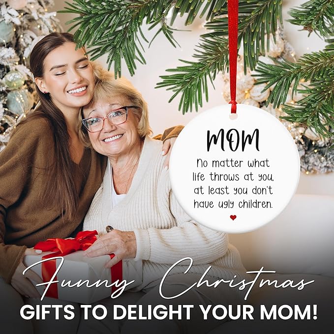 GEEMBI Funny Mom Gifts for Christmas - Ceramic Christmas Ornaments 2025 for Tree Decorations - Gifts for Mom from Daughter Son, Mother Daughter Gift Ideas, Mama Gift for Mother in Law
