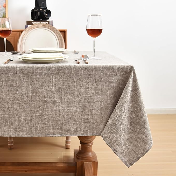 Fitable Faux Linen Tablecloths Rectangle 60 x 102 Inch - 2 Pack Neutral Table Clothes for 6-8 Foot Tables, Nature Faux Burlap Kitchen Table Cover for Dining, Party, Farmhouse, Banquet, Buffet