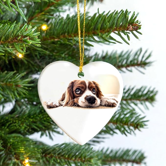 Personalized Ornament, Add Photo Text or Art Design and Make Your own Customized Porcelain Ceramic Ornament, Gold String and Gift Bag Included (Heart)