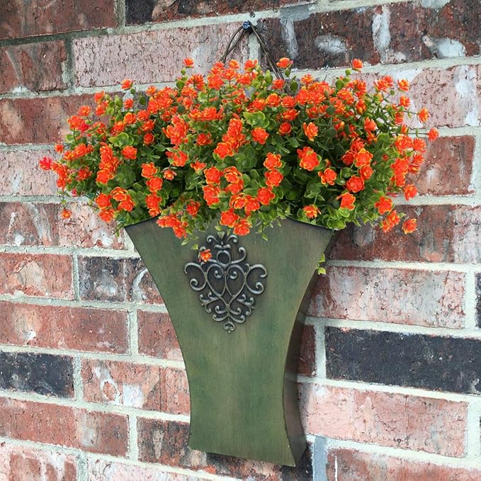 6 Bundles Artificial Flowers, Fake Artificial Greenery UV Resistant No Fade Faux Plastic Plants for Wedding Bridle Bouquet Indoor Outdoor Home Garden Kitchen Office Table Vase (Orange Red)