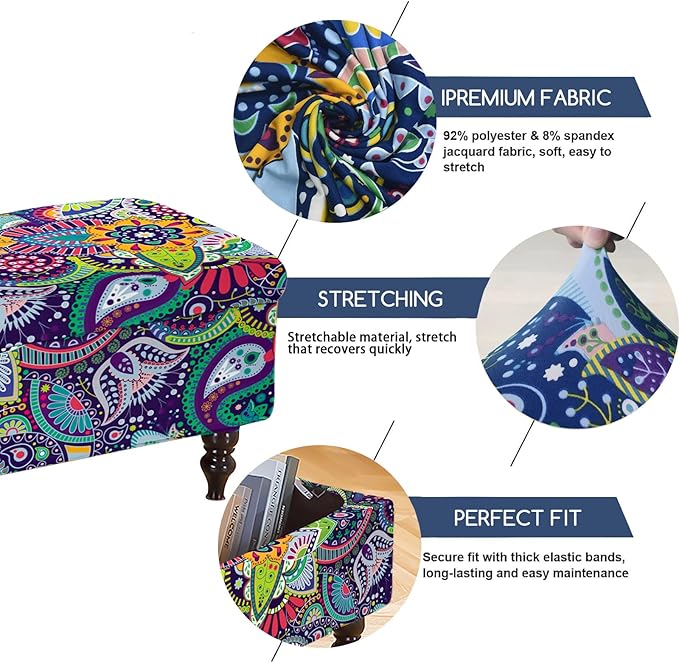 FUANGUI Ottoman Cover Stretch Storage Ottoman Bench Slipcover Jacquard Folding Storage Bench Ottoman Cover Footrest Stool Slipcover Footstool Protector Cover with Elastic Bottom Fit Length,Medium