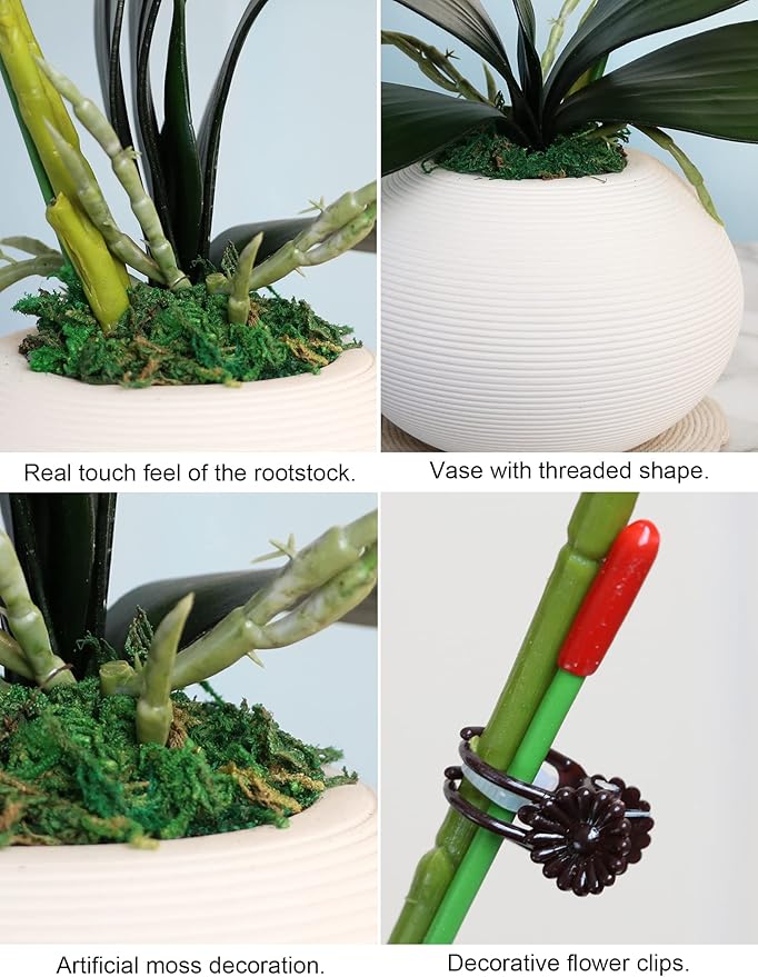 Forlaoers 17" Realistic Small Purple Orchid Faux Flowers Artificial Flower Arrangements with Vase Orchids Fake Plant Decor for Kitchen Table Centerpieces Home Dining Room Desk Decorations Indoor