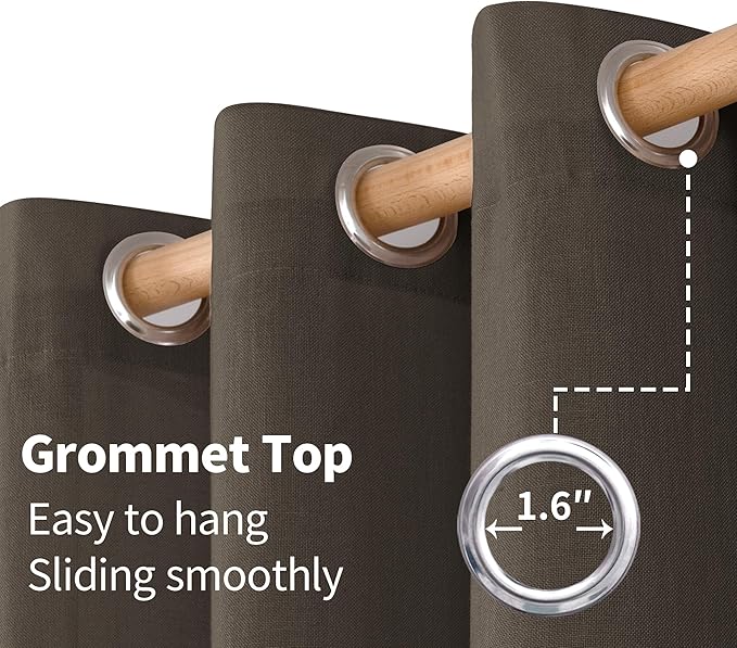 YoungsTex Extra Long Brown Linen Curtains 95 Inch Length for Living Room, Light Filtering Drapes Semi Sheer with Grommet Rustic for Dining Bedroom, 2 Panels, 52 X 95 Inch