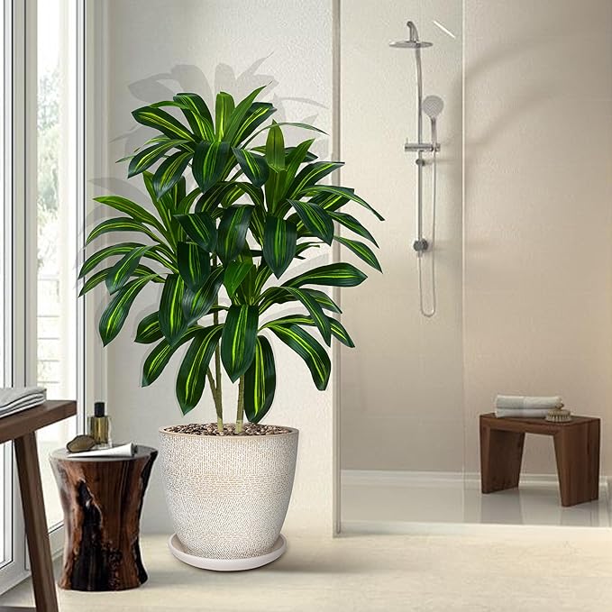 2 Pack Artificial Dracaena Plant Indoor 4FT Fake Tree Tall Floor Plants with White Planter, Artificial Yucca Tree for Home Office Living Room Bedroom Farmhouse Outdoor Topiary Tree