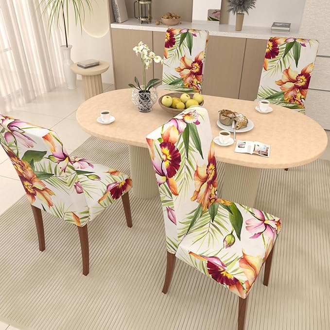 Stretch Dining Chair Covers Set of 4,Floral Print Chair Covers,Soft Removable Washable,Pet Friendly Furniture Protector,Universal Chair Slipcovers for Home, Kitchen,Ceremony Dining Room Seat