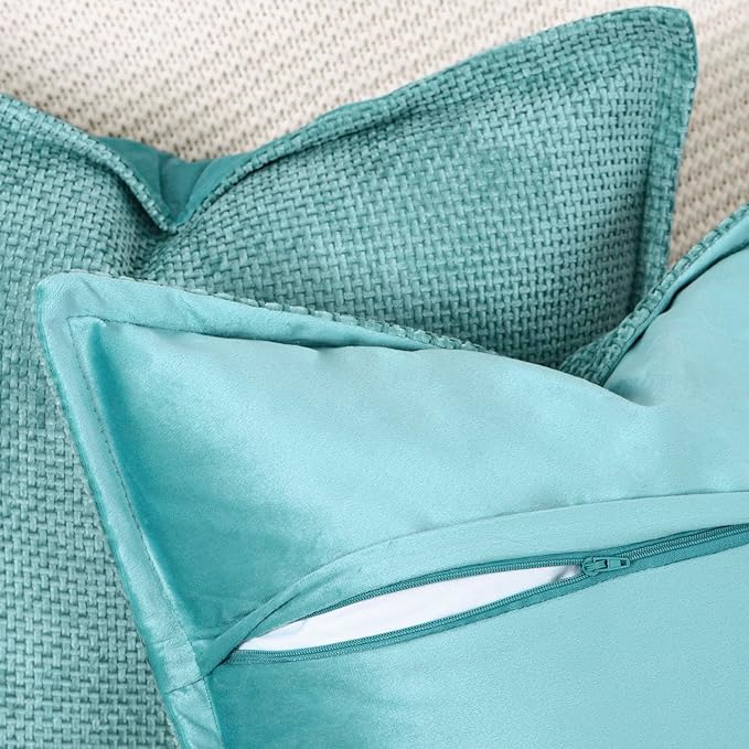 MADIZZ Chenille Velvet Throw Pillow Covers with Flange Set of 2 Super Soft Boho Textured Pillow Covers Decorative Throw Pillowcases Modern Farmhouse Home Decor for Sofa Bedroom Turquoise 12x20 Inch