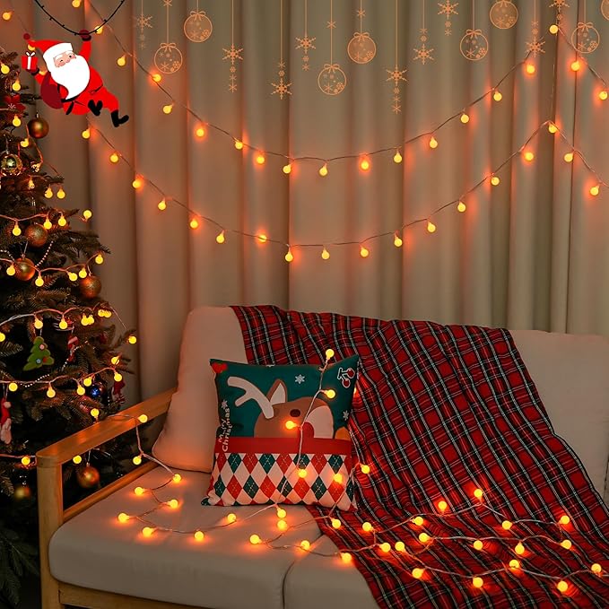 JMEXSUSS Orange String Lights Indoor, Connectable 100 LED Globe String Lights Plug in with Remote, 33ft 8 Modes Orange Christmas Lights Outdoor for Bedroom Thanksgiving Party Fall Holiday Decor