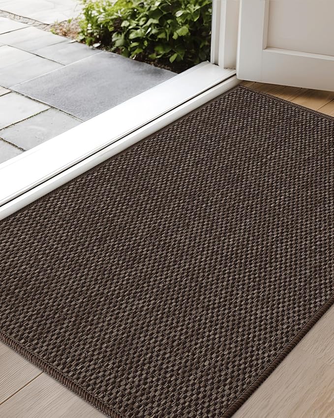 Color&Geometry Ultra-Thin Indoor Door Mat, 32"x48" Low-Profile Non-Slip Entryway Rug with Modern Geometric Texture, Washable Doormat for Indoor Entrance, Front Door, Brown (Rolled-up NO Creases)