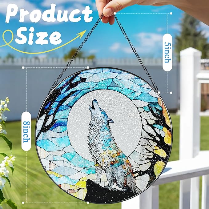 Stained Glass Window Hanging, Stained Glass Suncatcher, Wolf Sun Catcher, Window Decor, Wolf Lover Gift, Gifts for Fathers Day, Christmas or Birthday Gift, Gifts for Men Him Dad Grandfather Son