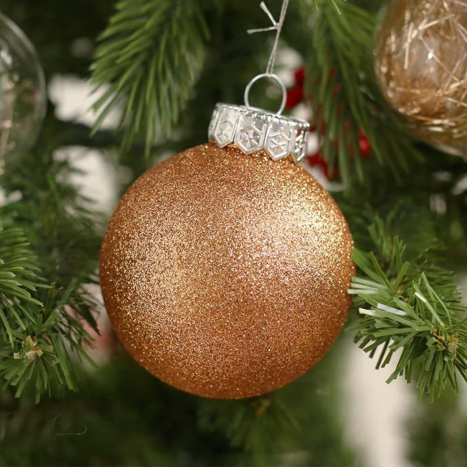 Christmas Ornaments Set, 32Pcs Clear Plastic Shatterproof Christmas Ball Hanging Ornaments for Xmas Tree Decorations, for Indoor Home Thanksgiving Party Holiday Decor - Champagne.