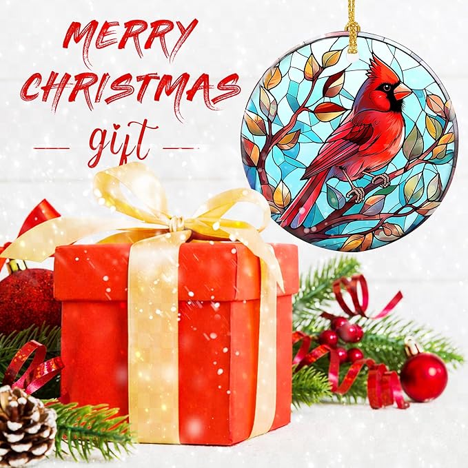Touber Cardinal Hanging Ornament - Christmas Tree Decor, Holiday Red Bird Theme Gift