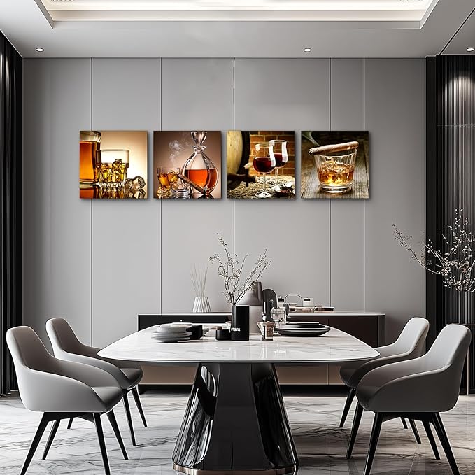 hyidecorart Canvas Wall Art For Kitchen Dining Room Wall Decor Still Life Wine Glass Wall Painting Ready To Hang Home Decoration Restaurant Pub Wall Mural Posters Prints Pictures Artwork 4 Pieces