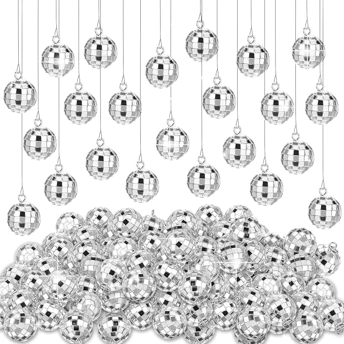 120 Pcs Mirror Disco Balls Bulk 1.2 Inch Mini Disco Ball Ornament Reflective Hanging Mirror Ball Small Hanging Decorations for Home/Wedding/Birthday/Dance Music/Christmas Tree
