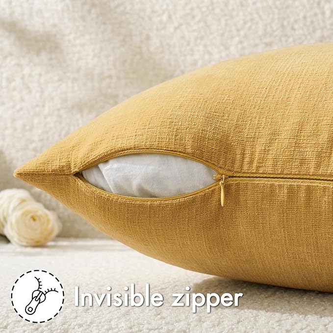 MIULEE Gold Couch Pillow Covers 12x20 Inch, Set of 2 Soft Chenille Decorative Lumbar Throw Pillow Covers Farmhouse for Sofa Living Room Bed