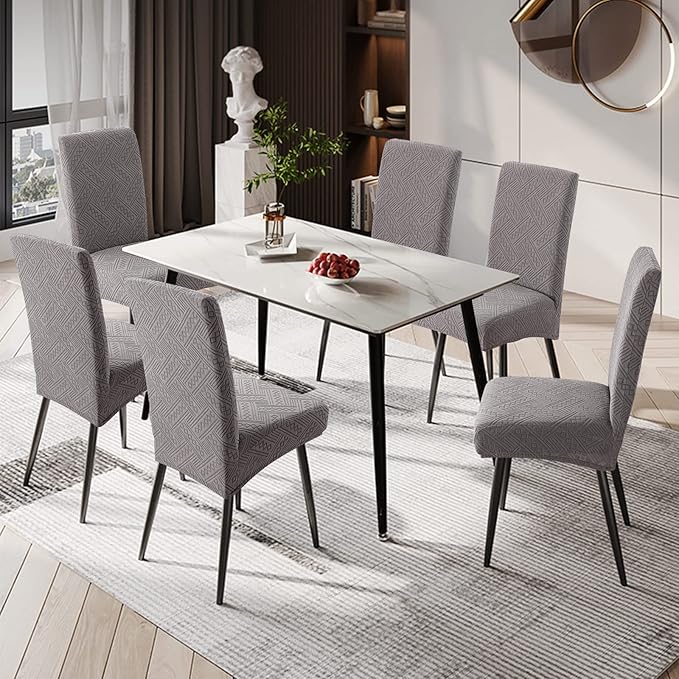 Genina Waterproof Dining Room Chair Covers Stretch Parsons Chair Slipcovers for Dining Room Kitchen Chair Protector Cover, Removable, Washable (4, Pattern1-Light Gray)