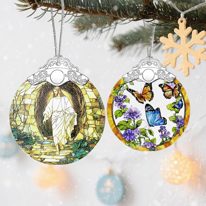 Religious Christmas Decorations - Stained Glass Jesus Ornament for Tree | Christian Ideas | Meaningful Xmas Presents for Believers | Faith-Based Party Favor
