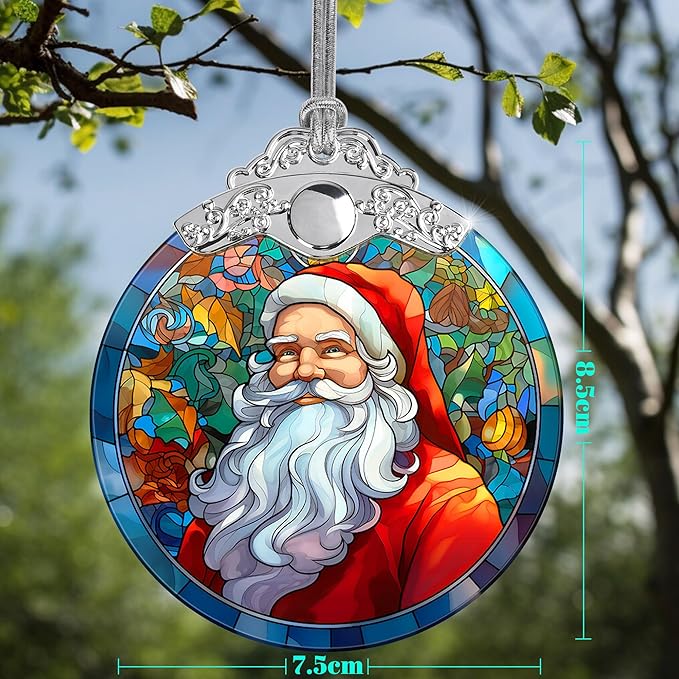 Santa Christmas Ornament, Jocidea Stained Glass Ornaments for Christmas Tree, Christmas Tree Decorations, Santa Gift, Holiday Decor and Xmas Gifts Ideas
