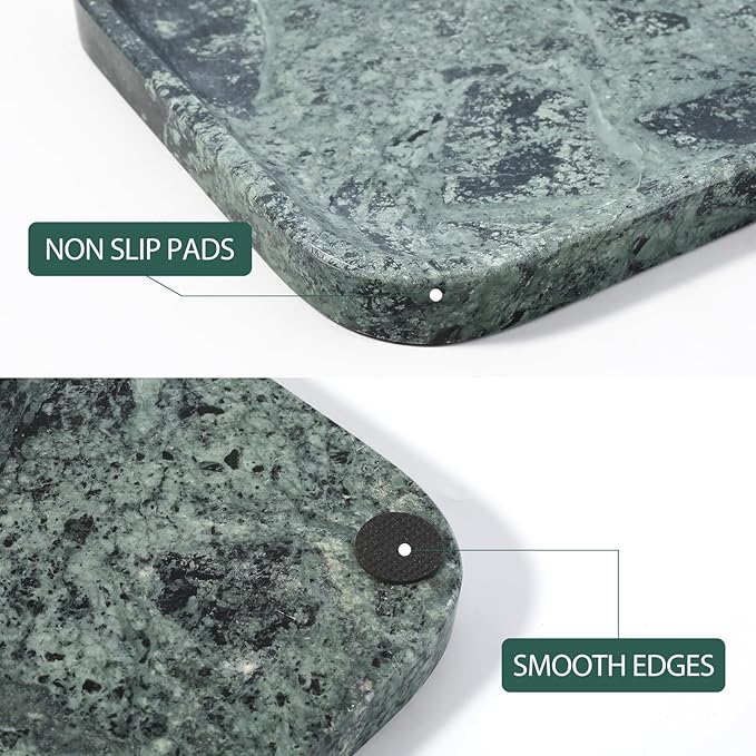 Koville Marble Tray, 12"x8" Natural Marble Vanity Tray for Countertop Bathroom Kitchen Dresser, Decorative Marble Catchall Trays for Perfume Jewelry, Rectangular Stone Serving Tray(Green)