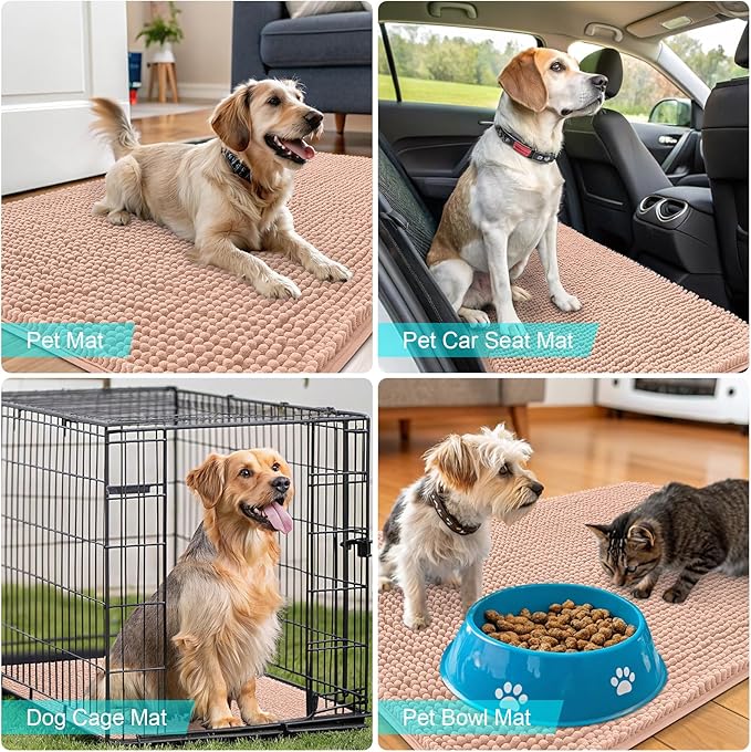 OLANLY Dog Door Mat for Muddy Paws 70x24, Absorbs Moisture and Dirt, Absorbent Non-Slip Washable Doormat, Quick Dry Chenille Mud Mat for Dogs, Entry Indoor Entryway Carpet for Inside Floor, Peach