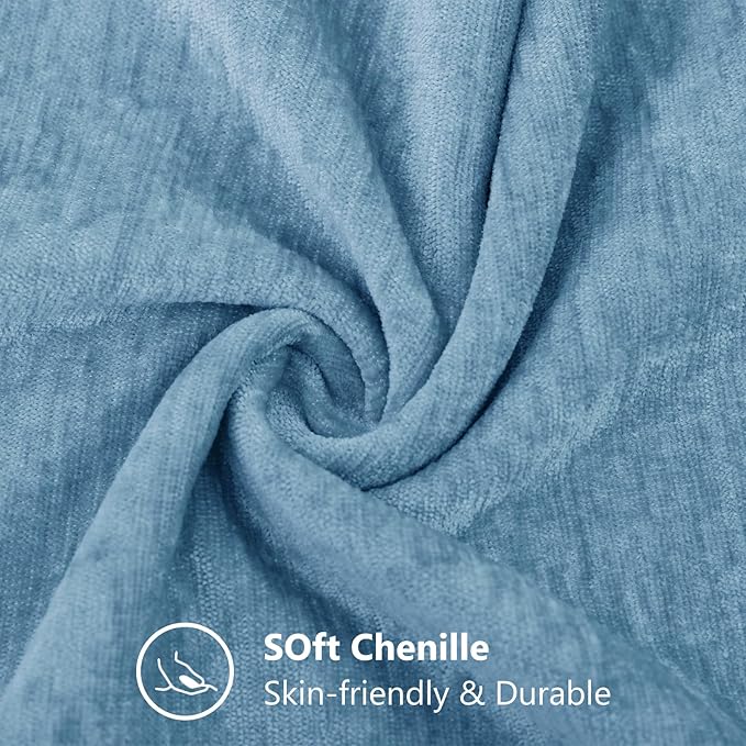 decorUhome Chenille Grey Blue Throw Pillow Covers 12x20 Inch Set of 2, Decorative Soft Couch Pillow Covers Solid Dyed Accent Farmhouse Neutral Rectangle Pillow Cases for Sofa Bed Living Room