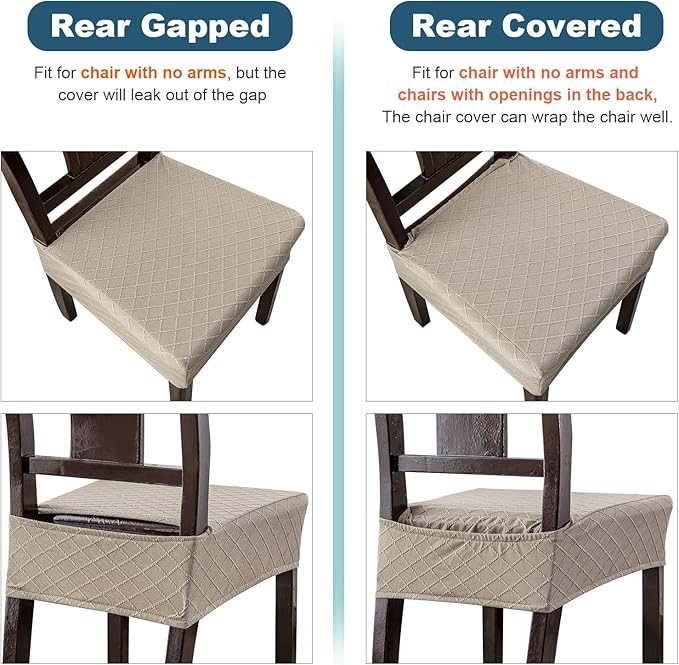 Genina Waterproof Seat Covers for Chairs,Set of 4 Dining Room Chair Seat Covers for Kitchen,Stretch Jacquard Removable Washable Dining Chair Slipcovers Protectors,No Rear Covers, Taupe