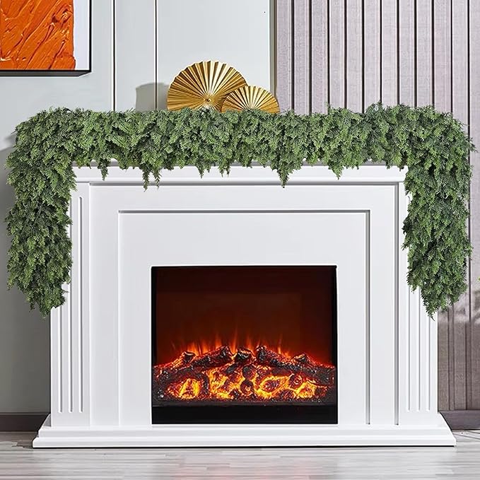 6FT Real Touch Cedar Garland for Fireplace - Artificial Christmas Garlands Realistic Faux Greenery Fake Pine Needles Garland for Holiday,Table, Window,Mantel,Stairs, Home,Indoor Outdoor Decor (1PCS)