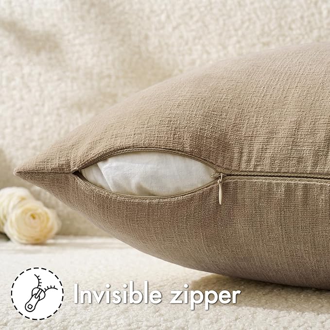 MIULEE Light Brown Couch Pillow Covers 20x20 Inch, Set of 2 Soft Chenille Decorative Square Throw Pillow Covers Farmhouse for Sofa Living Room Bed
