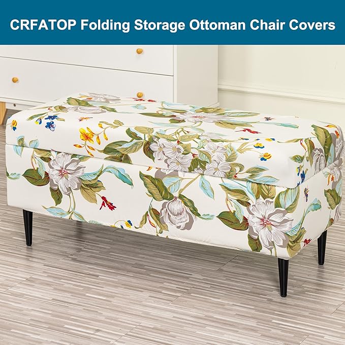 CRFATOP Printed Rectangle Ottoman Stool Cover Stretch Folding Storage Footstool Bench Slipcovers Upholstered Foot Chest Chair Covers Washable Entryway Furniture Protector with Elastic Bands,M,02
