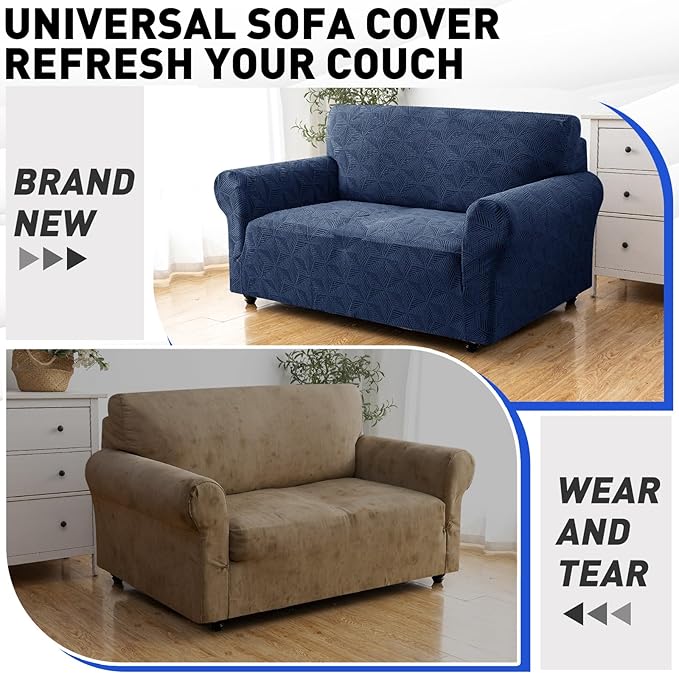 YEMYHOM 1 Piece Stretch Chair Sofa Slipcovers Couch Covers for 1 Seat, Jacquard Armchair Covers with Non-Slip Elastic Bottom, Thickened Furniture Protector for Dogs Pets kids (Small, Navy）