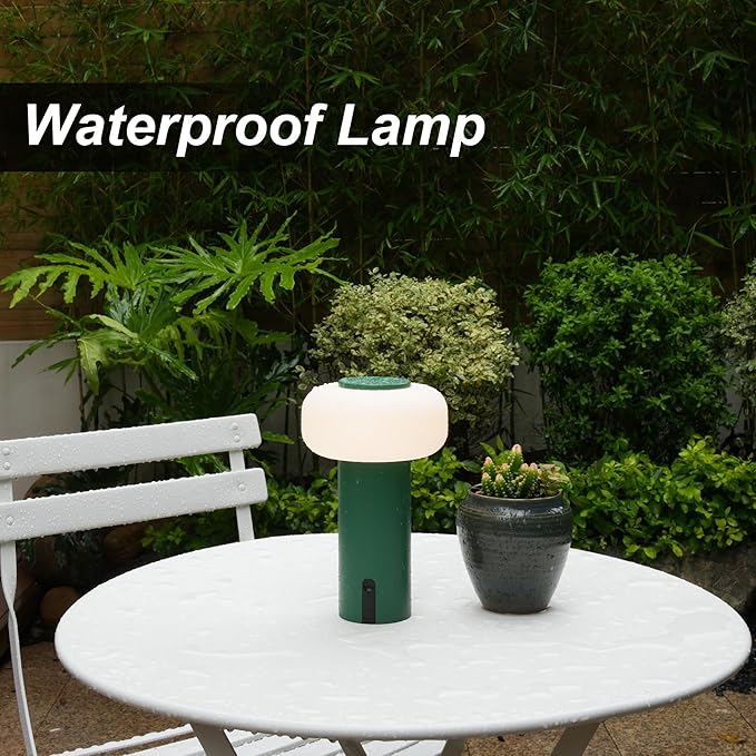 Shower Lamp Waterproof, Outdoor Cordless Table Lamp Rechargeable, Portable Battery Operated Light, Touch Dimmable Night Light for Bedroom/Patio/Dinning/Camping (Green)