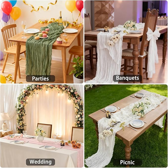 BALCONY & FALCON 2 Pack Beige Cheesecloth Table Runner 10FT 120 Inch Rustic & Boho Farmhouse Gauze Cheese Cloth Runners for Wedding Fall Thanksgiving Christmas Party Baby Shower Birthday Decor