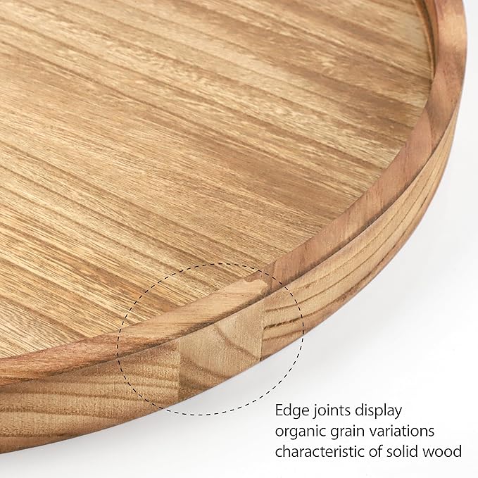 Round Wood Ottoman Serving Tray 24" - Rustic Wooden Table Tray for Farmhouse Decorative Oversized Coffee Table Trays Living Room Kitchen Counter Breakfast Nature