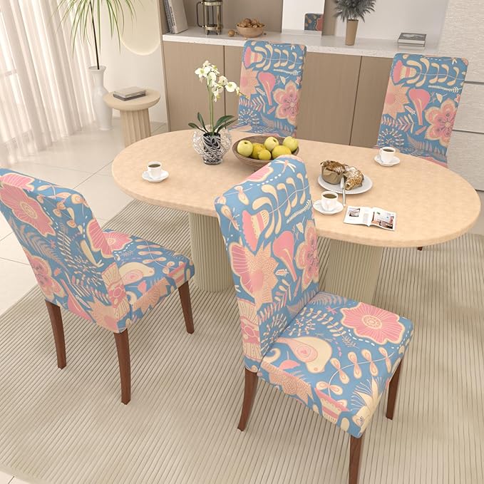 Stretch Dining Chair Covers Set of 4,Floral Print Chair Covers,Soft Removable Washable,Pet Friendly Furniture Protector,Universal Chair Slipcovers for Home, Kitchen,Ceremony Dining Room Seat