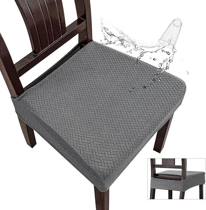 Genina Waterproof Seat Covers for Dining Room Chair Covers Waterproof Dining Chair Covers (4 PCS-Rear-gapped, Grey)
