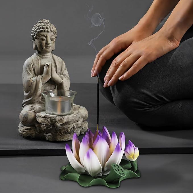 Lotus Incense Burner - Incense Burner Holder for Home Incense Holder Decor Incense Holder for Sticks Yoga, SPA (Z1-Purple Yellow)