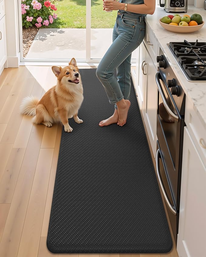 Color&Geometry 0.71" Extra Thick Anti Fatigue Cushion Kitchen Floor Mat,Easy Clean, Water & Oil Proof, Non Slip, Foam Padded Runner Rug for Front Sink,20"x39" Black (2.0Version)