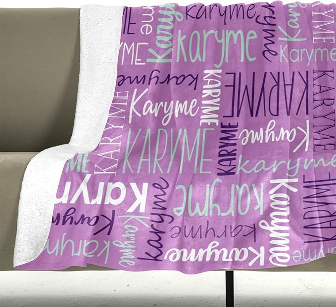 Personalized Blankets with Names Baby for Girls Boys Custom Soft Fleece and Sherpa Name Blanket for Kids and Adults Birthday for Daughter Son Granddaughter Grandson (Light Purple)