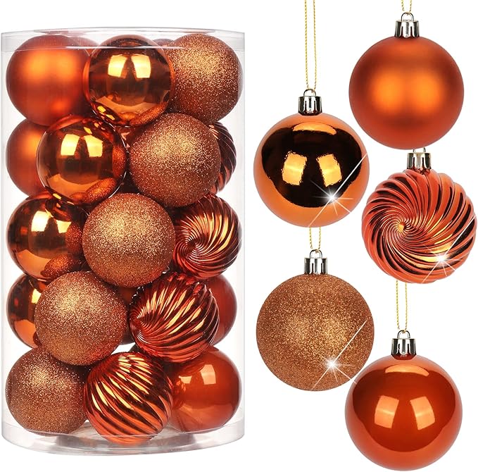 2.36" Orange Christmas Balls Ornaments 25 Pcs Shatterproof Christmas Ornaments Set Halloween Balls Ornaments Orange Ornament for Xmas Tree Holiday Party