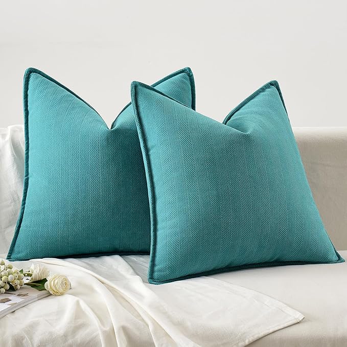 MIULEE Pack of 2 Teal Decorative Pillow Covers 20x20 Inch Soft Chenille Luxurious Couch Throw Pillows Farmhouse Cushion Covers with Elegant Design for Sofa Bedroom Living Room Home Decor