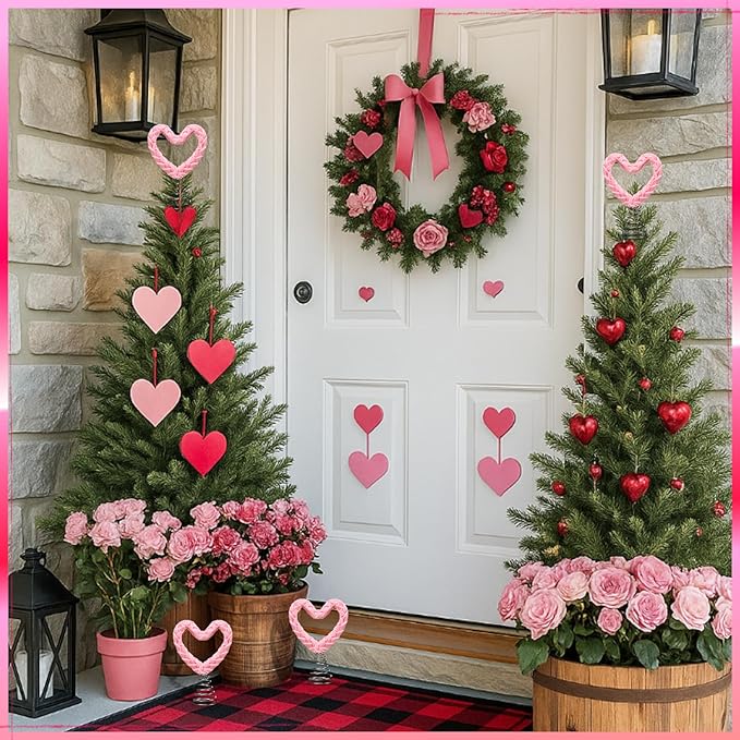 7 in Pink Velvet Valentine Tree Topper Heart Velvet Woven Treetop Valentines Love Wreath Decor Pink Heart for Mini Valentines Tree Party Wedding Holiday Ornament Wall Front Door Home Decor