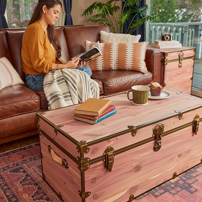 Rhino Trunk & Case Knotty Cedar Chest with Antique Brass Hardware – 36"x18"x18" XXL Storage Box, Coffee Table, End of Bed Trunk or Entryway Storage Bench Furniture – USA-Made, Heirloom Aesthetic