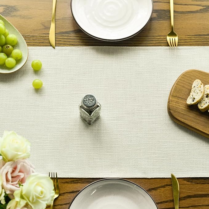 Artoid Mode Beige Tassel Table Runner, Boho Linen Blend Rustic Farmhouse Style Kitchen Table Decoration Holiday Wedding Party Dinning Decor 13x36 Inch
