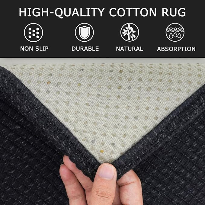 KOZYFLY Extra Long Runners for Hallways 3x18 ft Washable Kitchen Runner Non Slip Rubber Backed Hallway Rug Cotton Entryway Runner Rug Floor Carpet for Indoor Hall, Kitchen, Stair, Black/Dark Grey