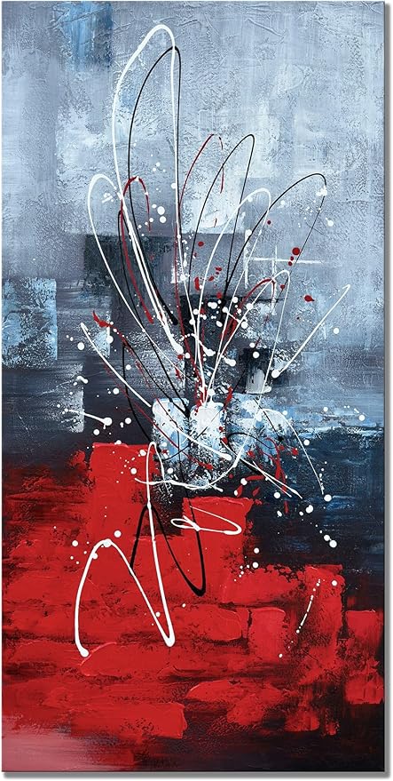 zoinart Abstract Large Vertical Canvas Wall Art 24x48 Inches Hand Painted Modern Colorful Oil Paintings Red Artwork for Living Room Aisle Bedroom Dining Room Wall Decor